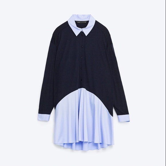 Zara Dresses & Skirts - ZARA Navy Collared Shirt Dress w/ Peplum Hem